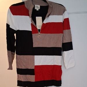 Color Block Zip-Up Sweater